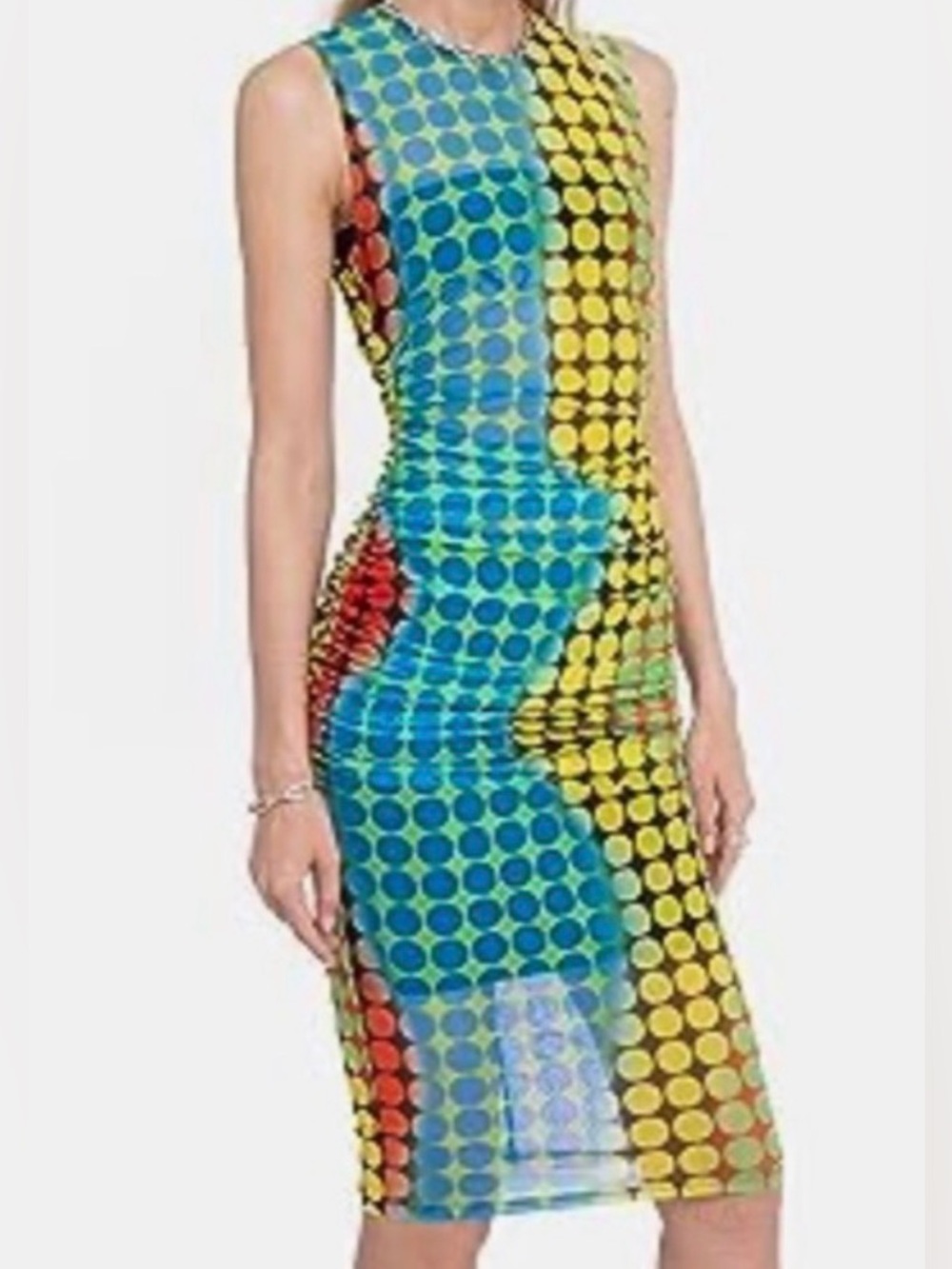 NEW Black Halo Colorblock Dot-Print Sleeveless Midi Dress S